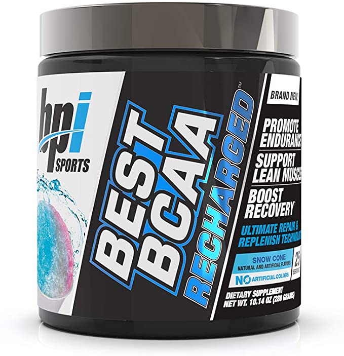 BPI Sports Best Bcaa Recharged – Endurance, Muscle, Recovery – Leucine, Isoleucine, Valine – Green Tea – Taurine – Coconut Water – Electrolytes – for Men & Women – Snow Cone – 25 Servings – 10.14 Oz