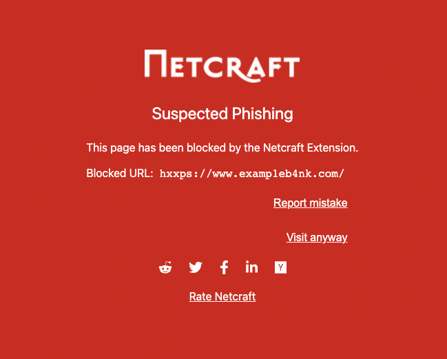 Example of attacked blocked by the Netcraft extension