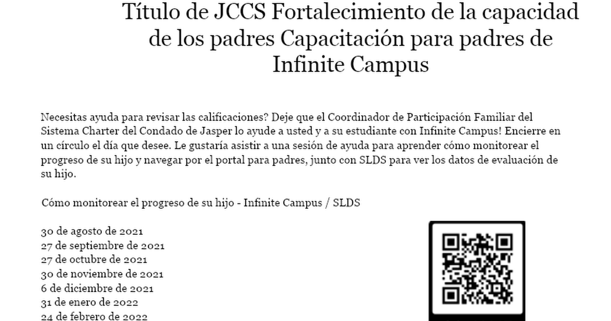 Spanish Copy Infinite Campus Parent Workshops