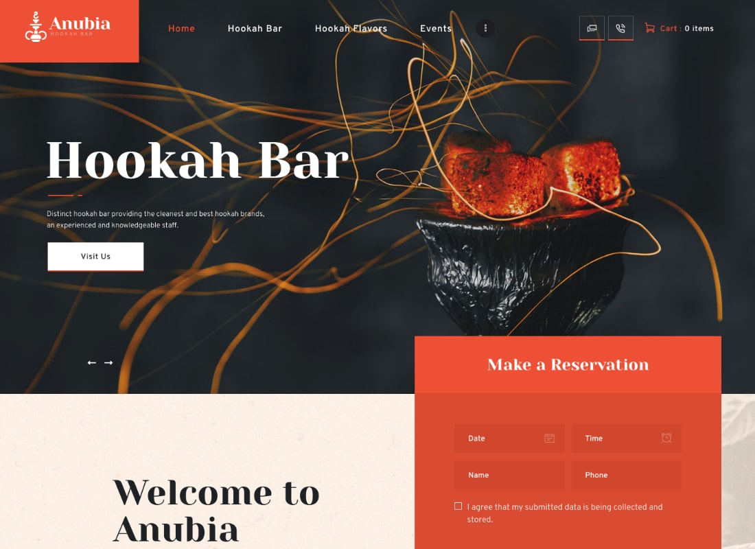 Anubia |  Tema de WordPress para fumar y Hookah Bar