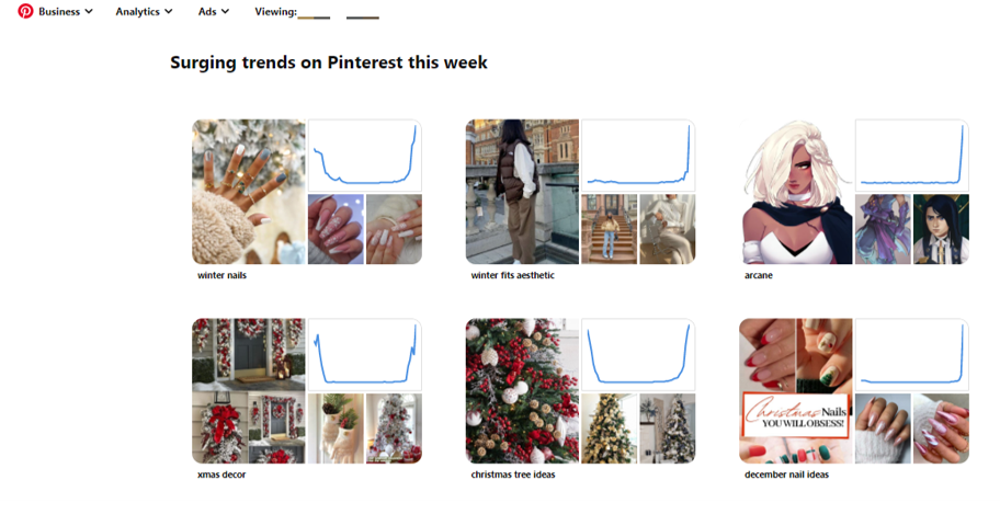 screenshot of surging trends on Pinterest