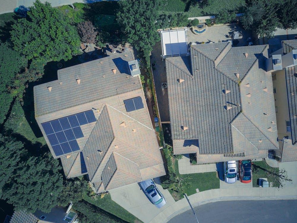 Free Aerial View of Two Houses with Roof Tiles Stock Photo