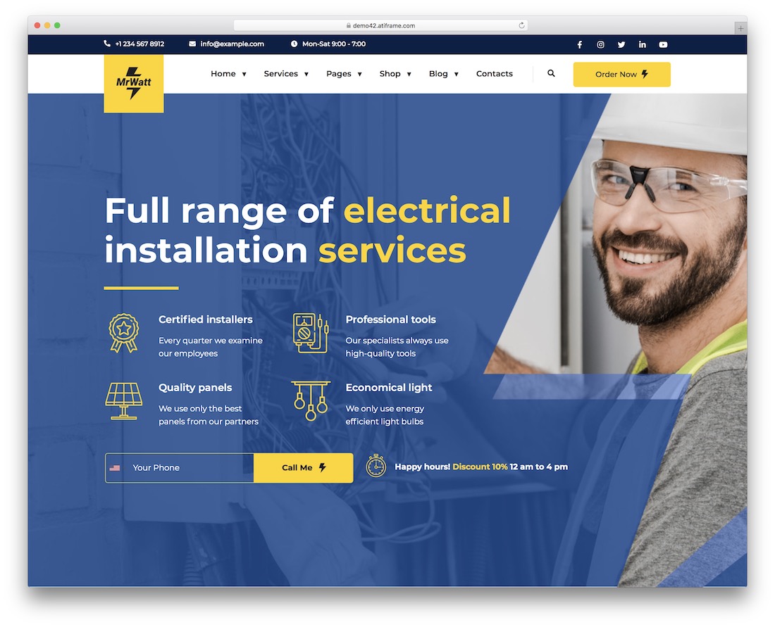 tema de wordpress electricista mrwatt