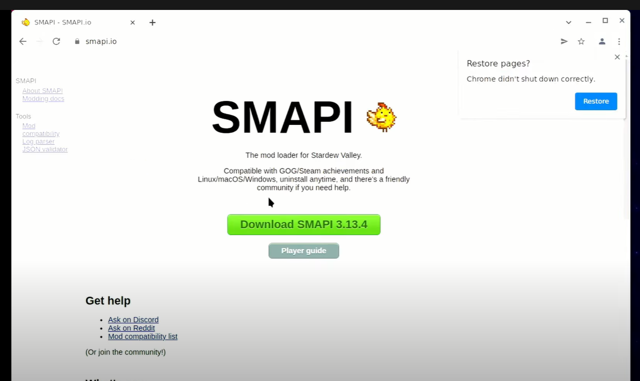 Open a browser and navigate to smapi.io