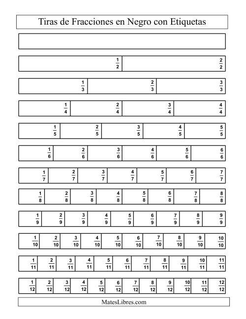 Tiras de Fracciones en Blanco y Negro con Etiquetas