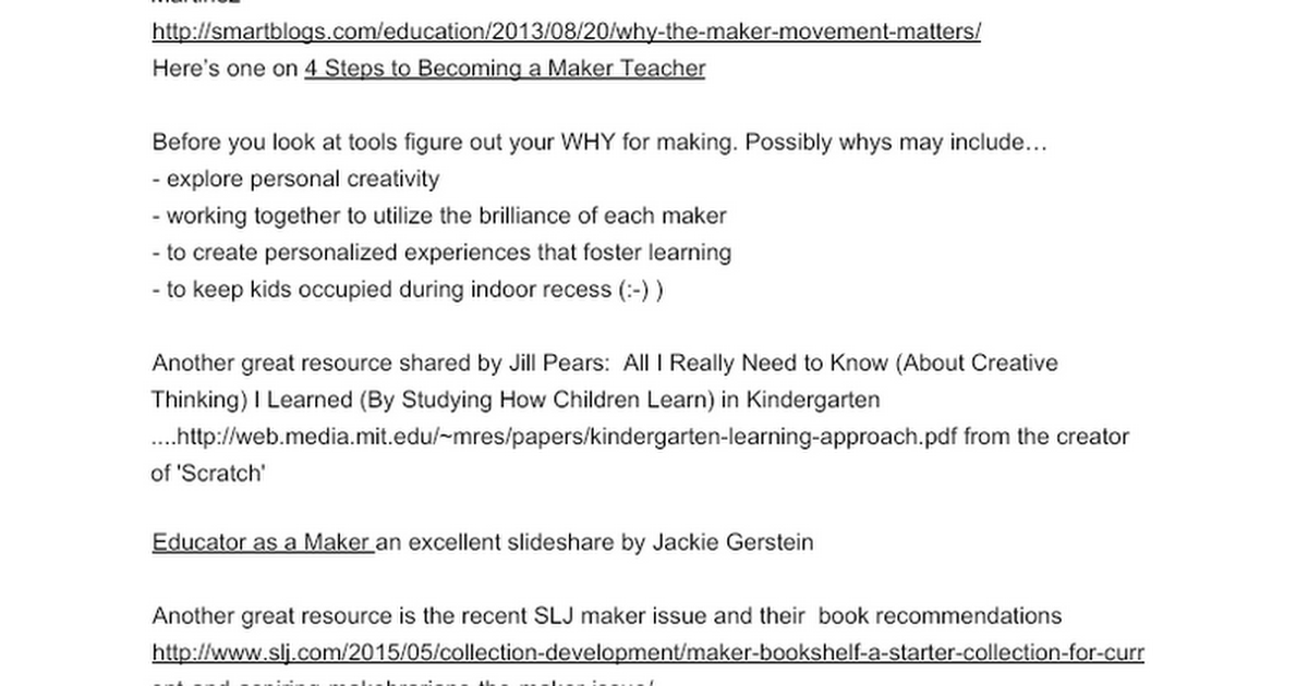 Early Primary Maker Space Resources