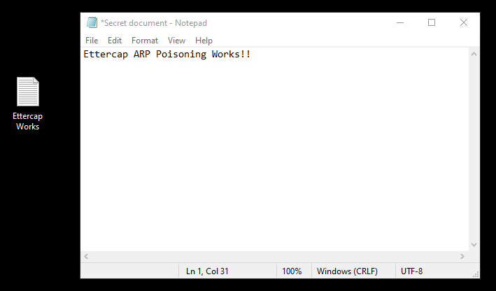 MITM Ettercap ARP Poisoning - Example of a notepad file. Source: nudesystems.com