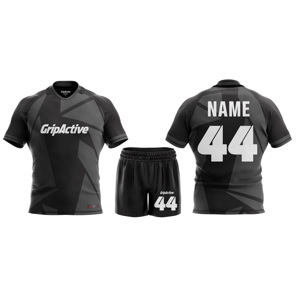 Grey And Black Colour Rugby Team Kit