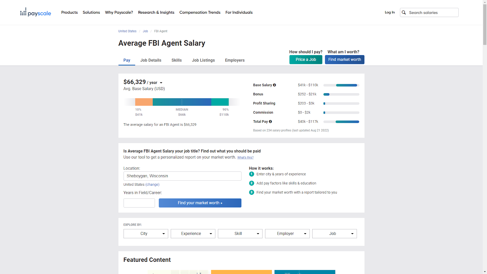 Payscale screenshot for Average FBI Agent Salary