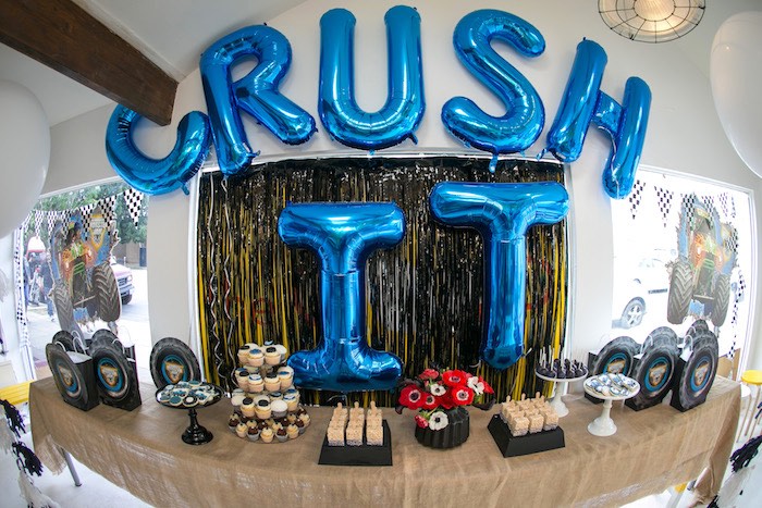 Crush It dessert table from a Monster Truck Birthday Party on Kara's Party Ideas | KarasPartyIdeas.com (12)