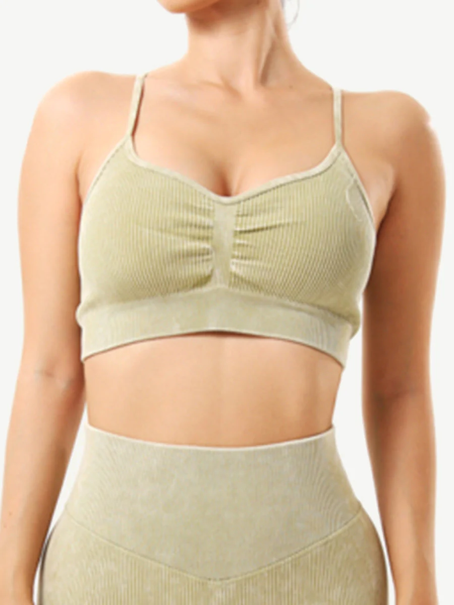 Wholesale Seamless Wash Ribbed Fabricheart Neckline Sports Bra