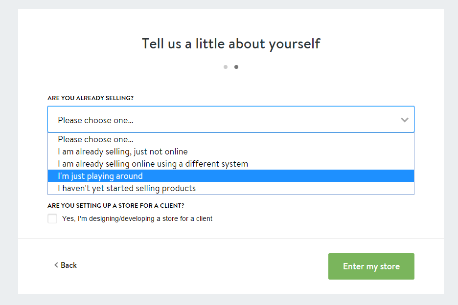 Shopify Wizard asking a question