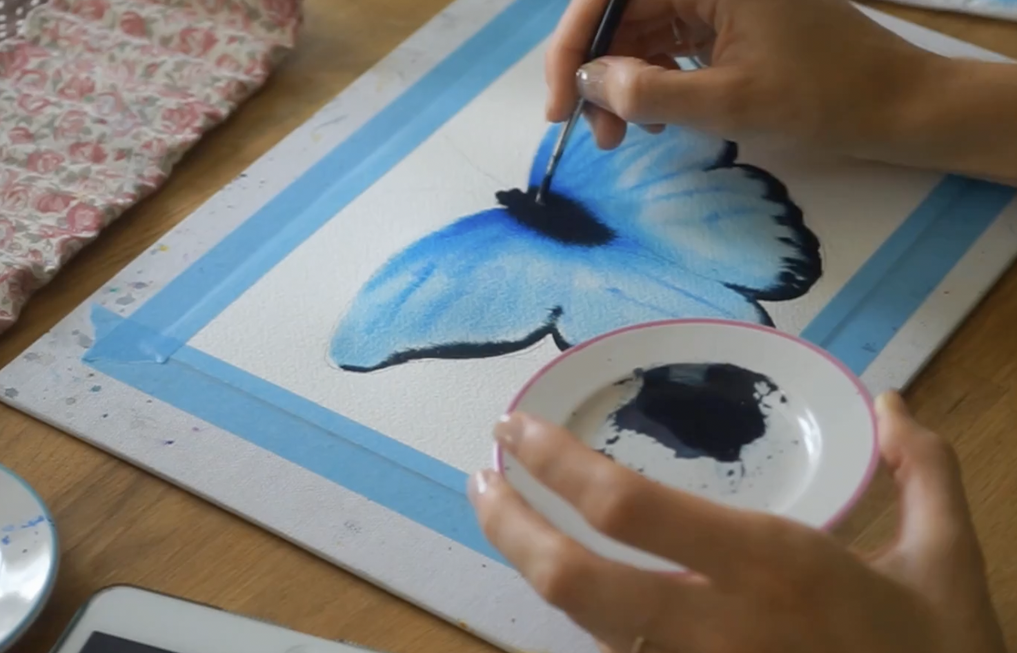 adding edges and body of watercolor butterfly