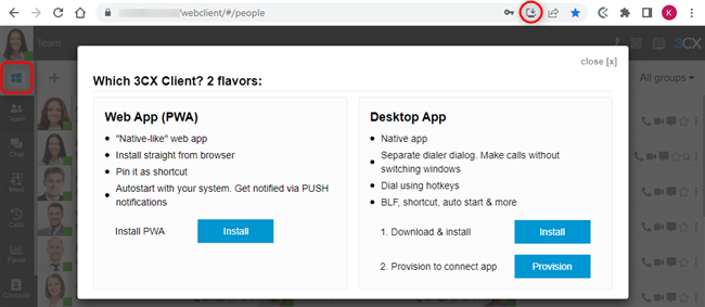 Options d'installation du client web 3CX(PWA)