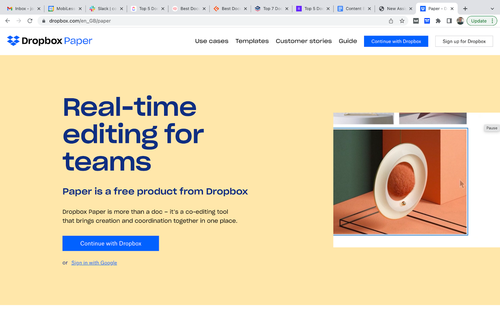 dropbox paper document collaboration software home page