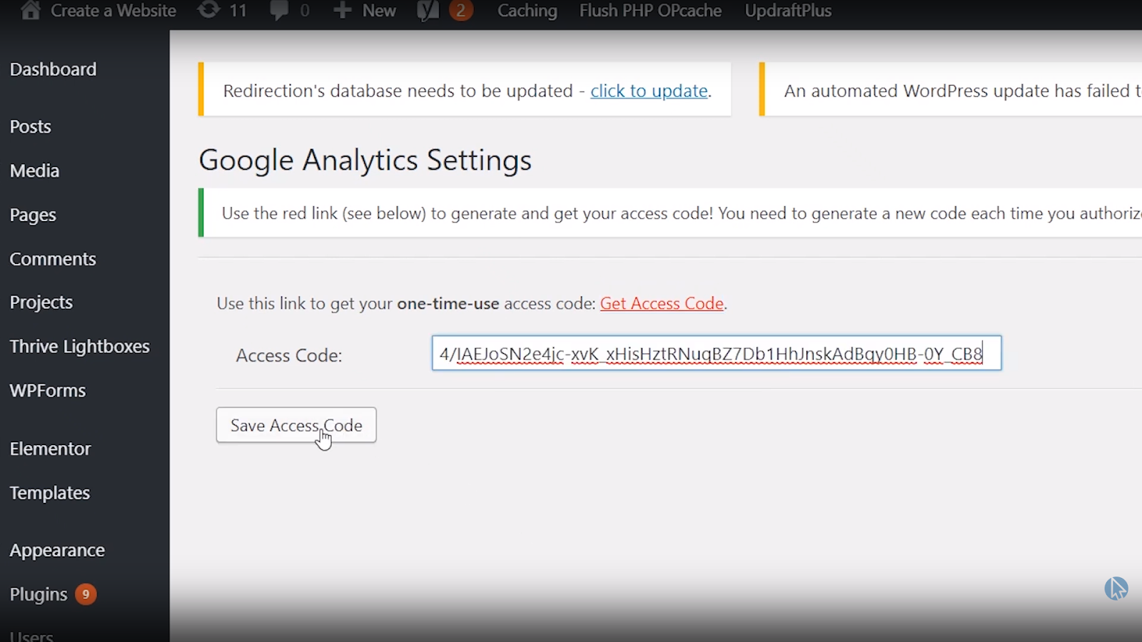 save wordpress google analytics tracking code