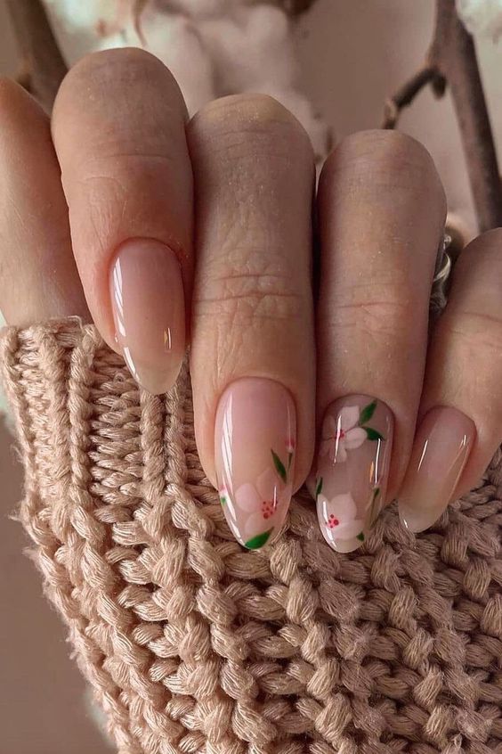Gorgeous nude nails with flowers - Summer Nails