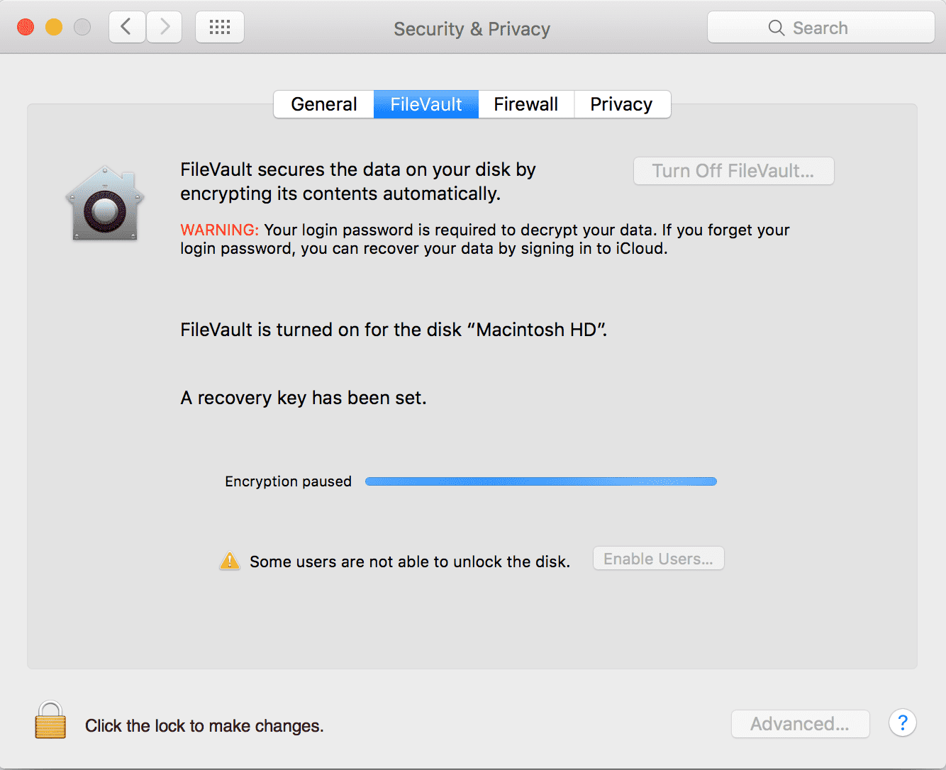 Check FileVault to fix mac won't boot in recover mode