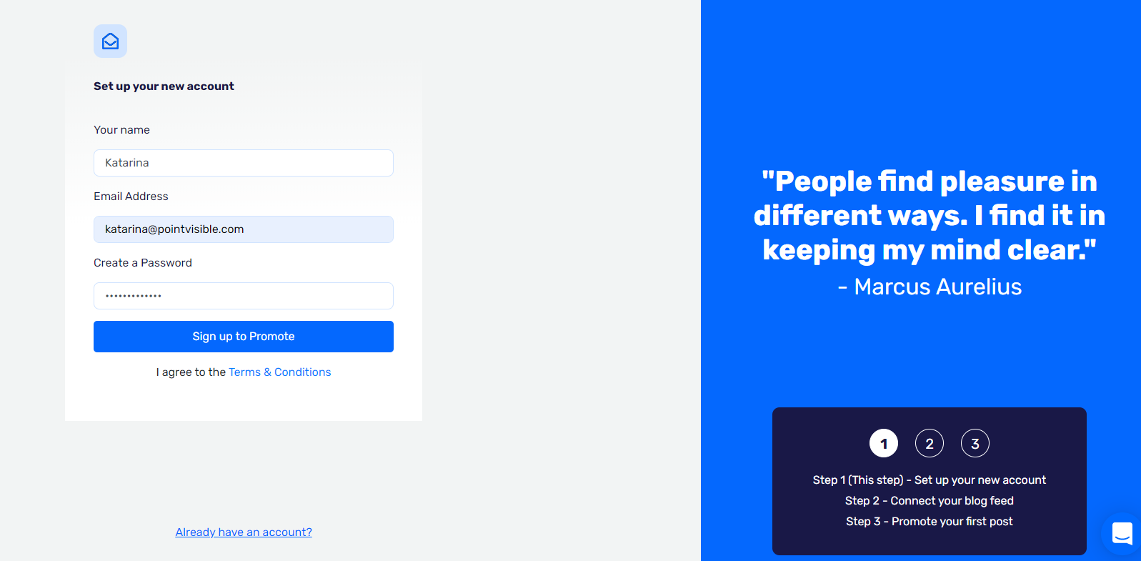 setting up new account in QUUU