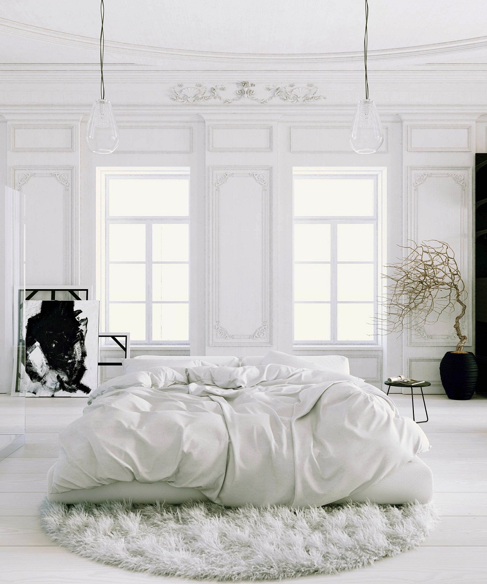 Phòng ngủ màu trắng đơn giản mà sang trọng, tinh tế