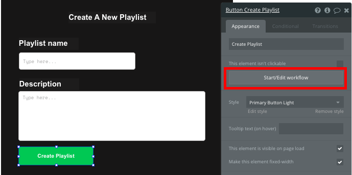 Bubble No Code Spotify Template Create New Playlist