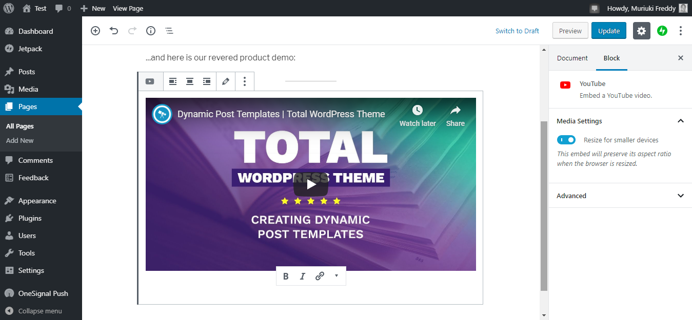 adicionar vídeo ao site wordpress via bloco de vídeo gutenberg