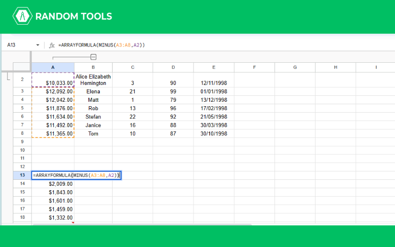 How to Subtract in Google Sheets