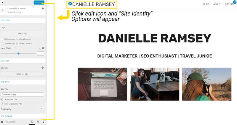 Editing Site Identity in WordPress