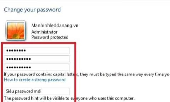 Giao diện thay đổi mật khẩu và xác nhận