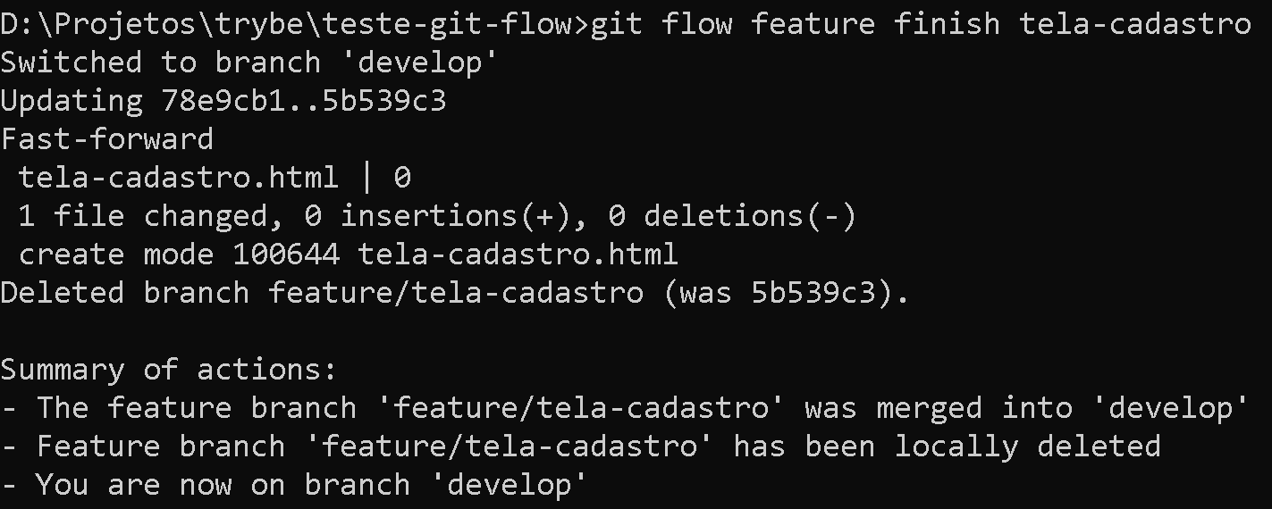 Fechando a branch Git Flow