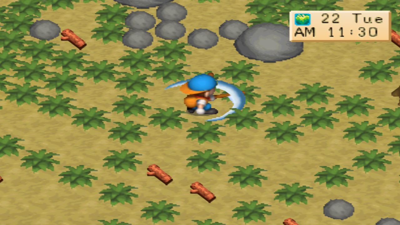 The sickle’s charged strike in action. | Harvest Moon: Back to Nature