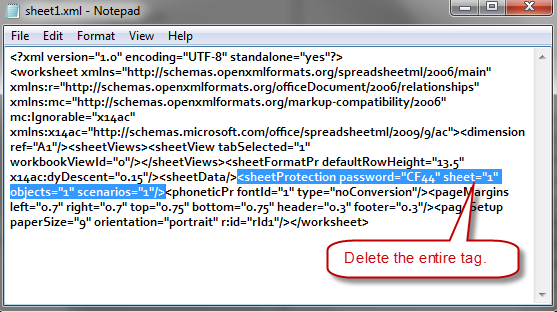 Delete sheetProtection tag