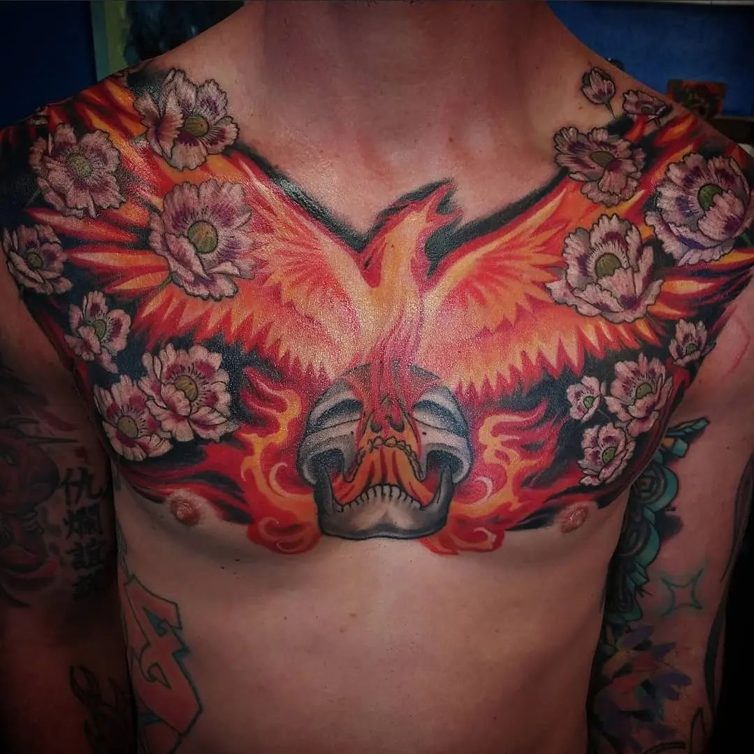 Phoenix And Skull Tattoo