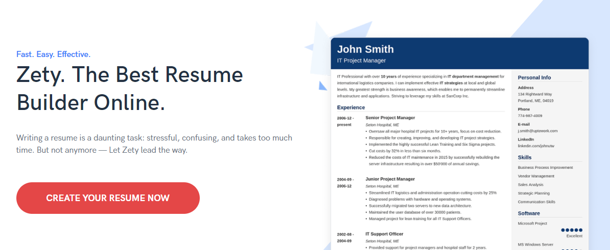 Zety  online resume builder