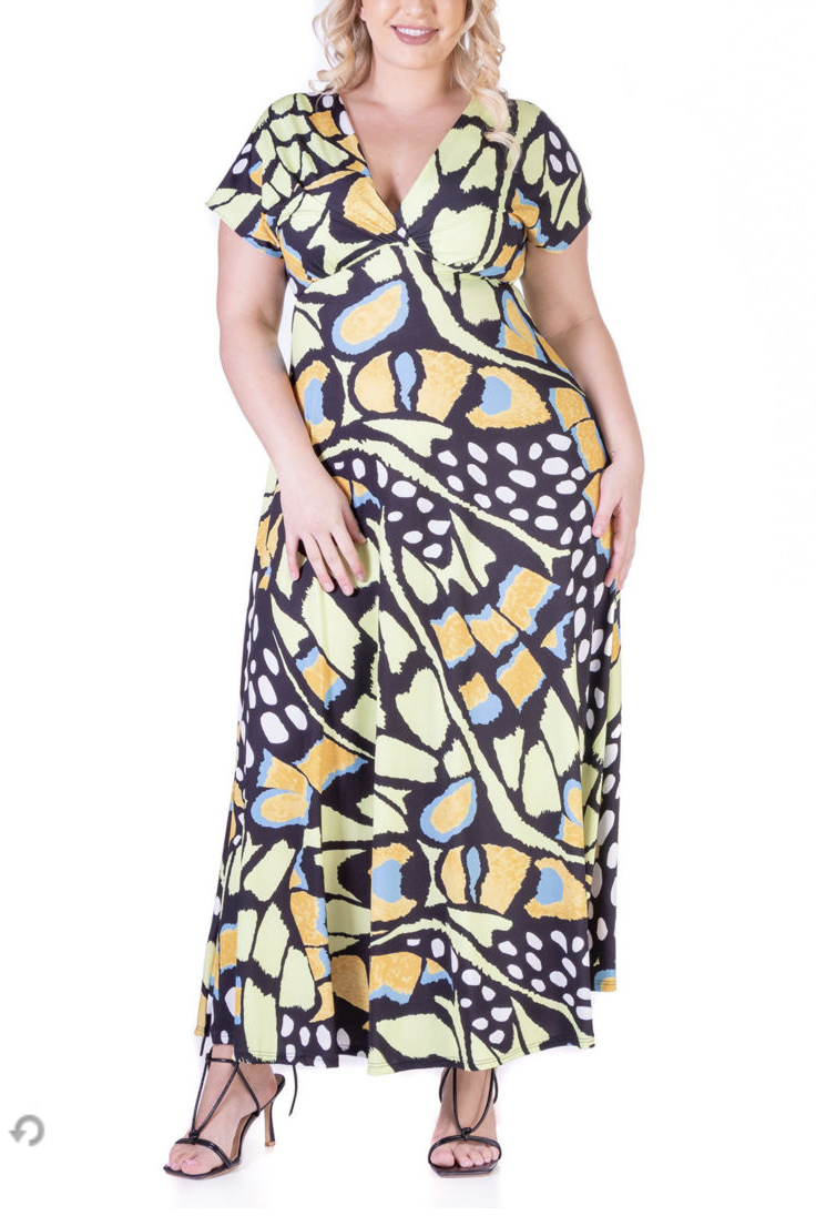 Comfort Apparel Plus Short Sleeve Abstract Maxi Dress