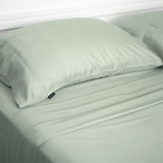 Sage-green Hush Iced sheets and pillowcases