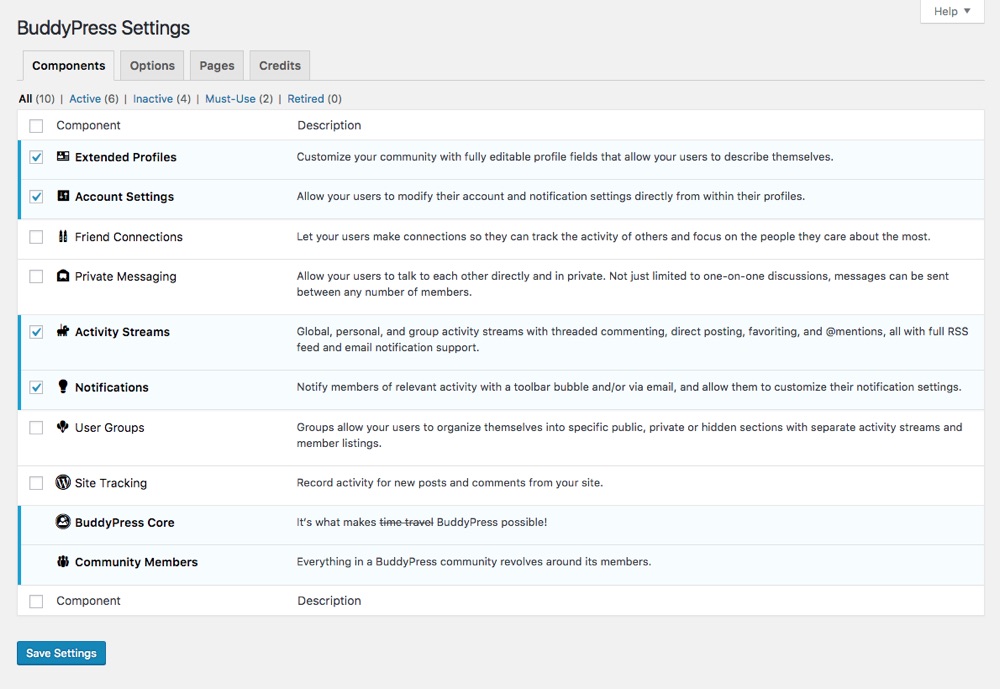 Componentes BuddyPress