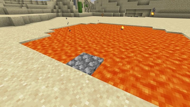To make the portal you must build out a block into the lava pool
