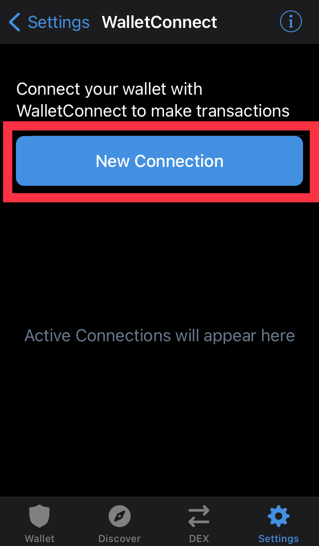 “New connection” button in Trust wallet