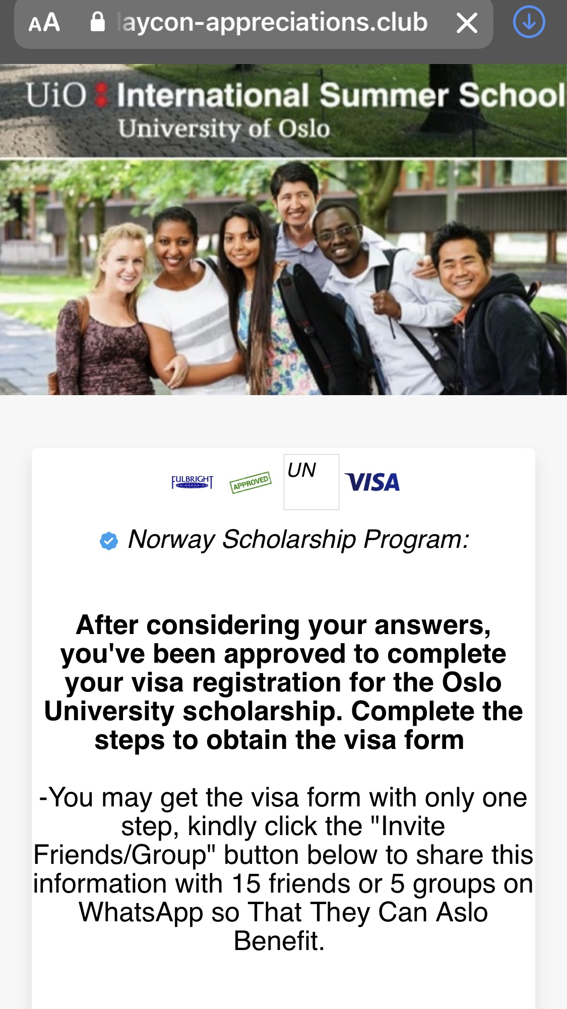 University of Oslo not offering scholarship 