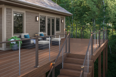 deckorators voyage mesa composite decking with stairs and multi tier outdoor living space custom built