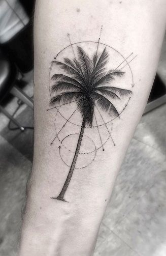 Full view of the fineline tat and the palm tree tat 