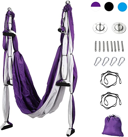 CO-Z Aerial Yoga Swing Sling Strong Yoga Hammock Kit Set Trapeze Inversion Exercises Include Ceiling Mounting Kit and 2 Extensions Straps
