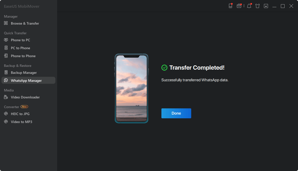 Transfer WhatsApp - transfer complete