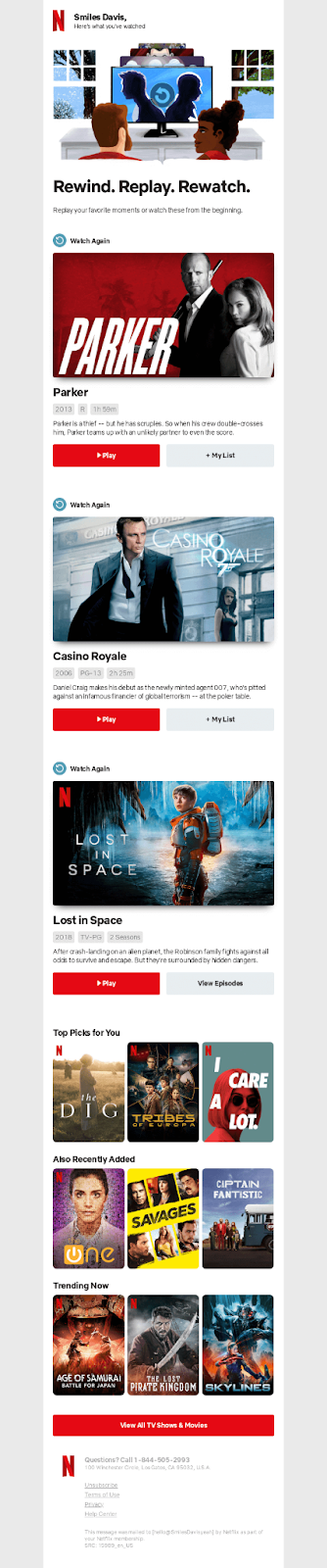 personalized email marketing - example from Netflix