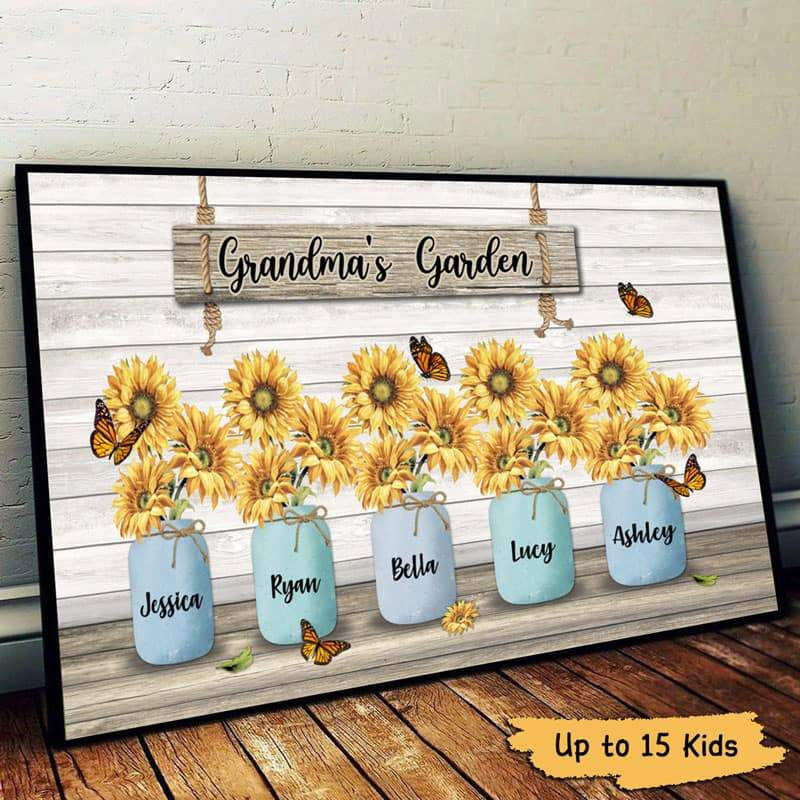 Grandma‘s Garden Sunflower Vase Personalized Horizontal Poster