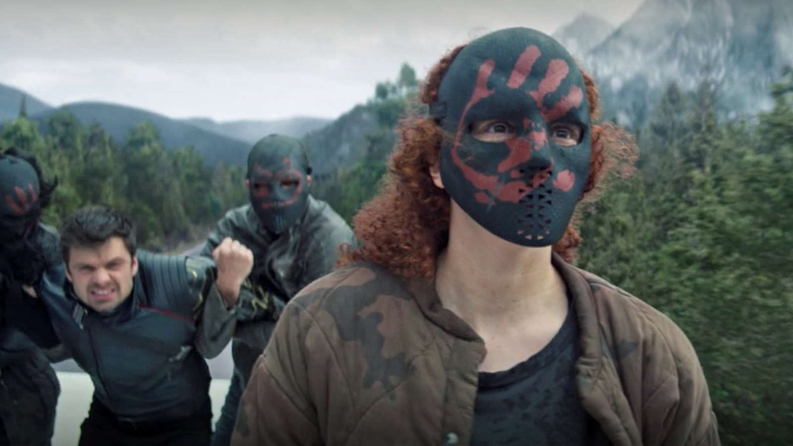 Erin Kellyman as Karli Morgenthau, the leader of the flag smashers in 'The Falcon and the Winter Soldier', holding Bucky hostage. 