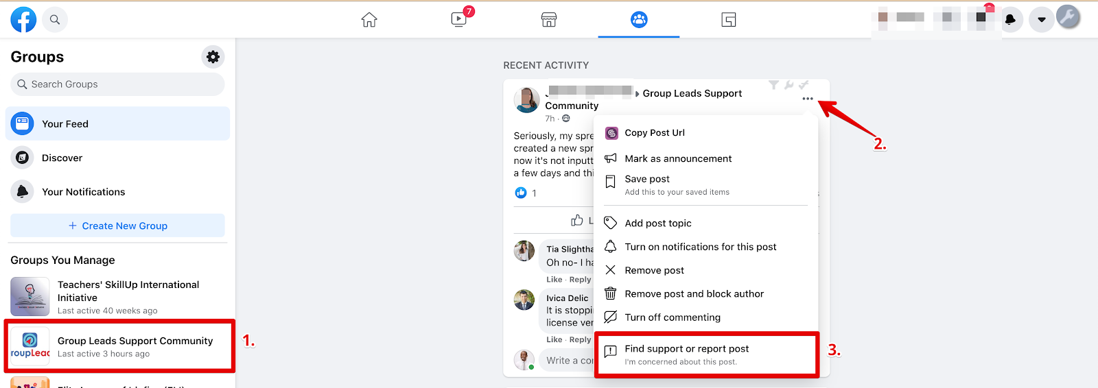 facebook report group admin