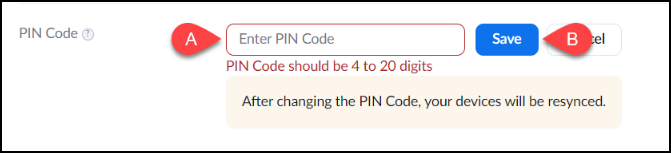 Enter PIN Code screen