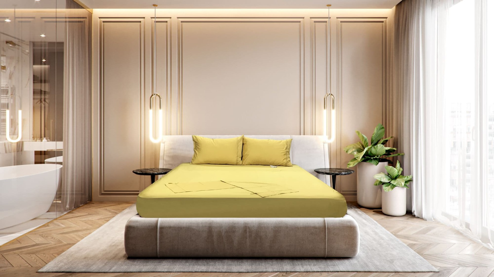 Drap giường Canada cotton vàng